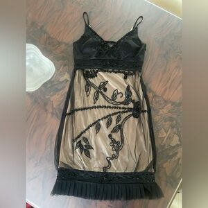 Sue Wong beaded black and tan cocktail dress S